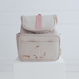 Mochila Maternidade Personalizada Linho cru com Rose | Coleção Elegance