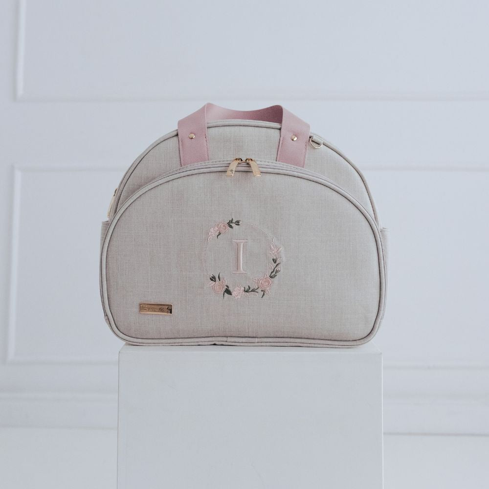 Bolsa Maternidade personalizada Linho cru com Rose | Coleção Elegance
