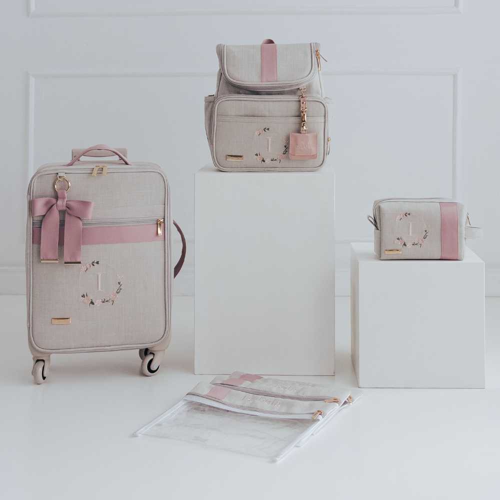 Kit LB4 Personalizado Linho cru com Rose | Coleção Elegance