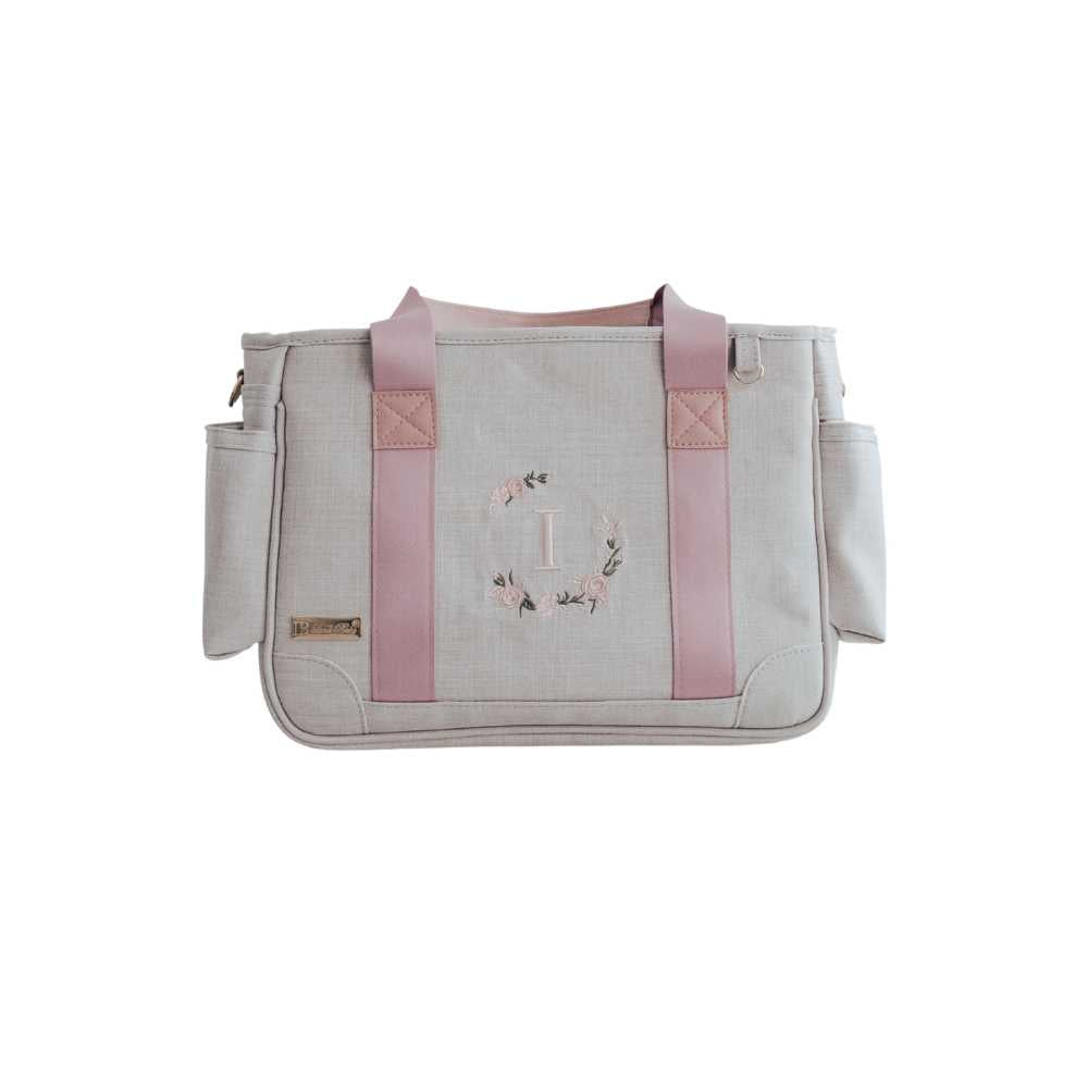Bolsa Maternidade Mini Lumy Linho cru com Rose | Coleção Elegance