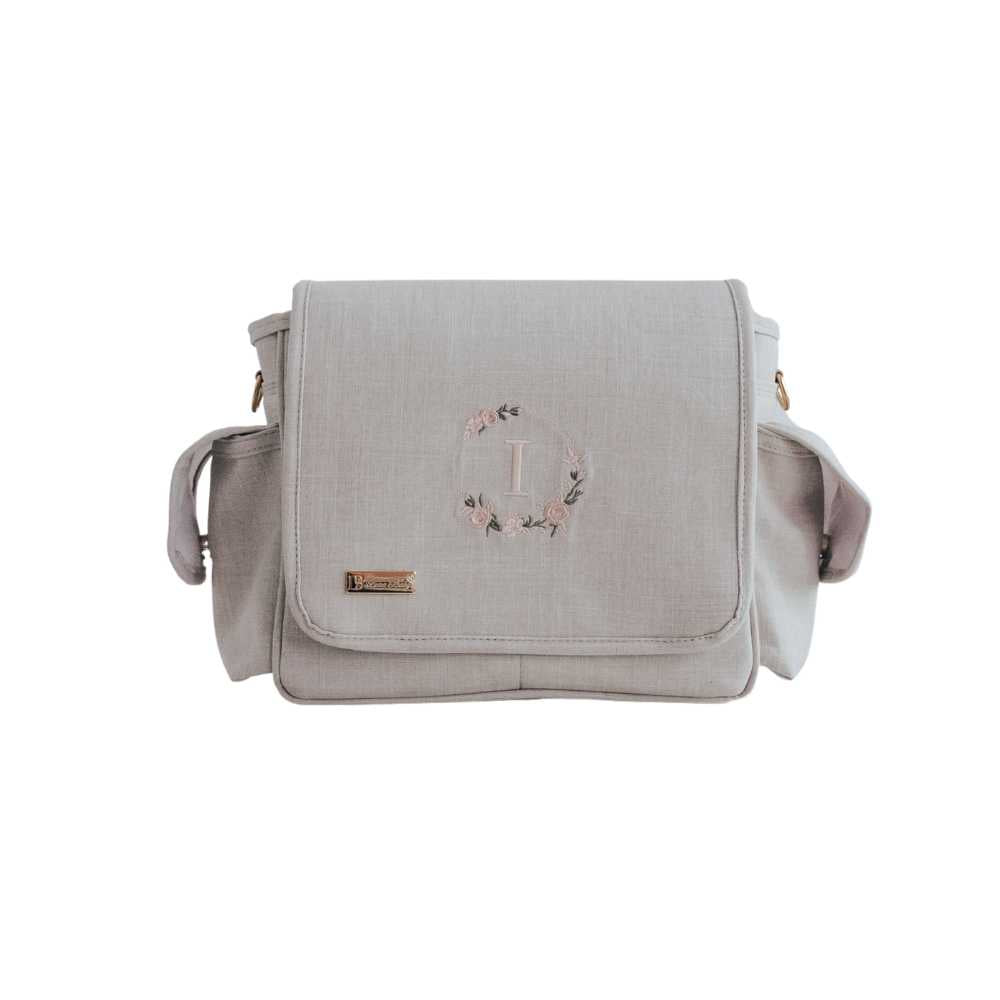 Bolsa Maternidade de Ombro Linho cru com Rose | Coleção Elegance