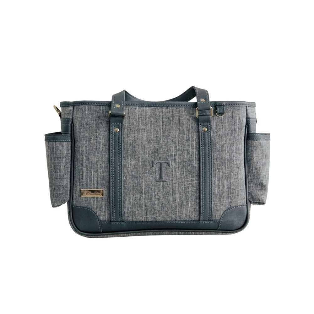 Bolsa Maternidade Mini Lumy Linho Cinza com Grafite | Coleção Clássica