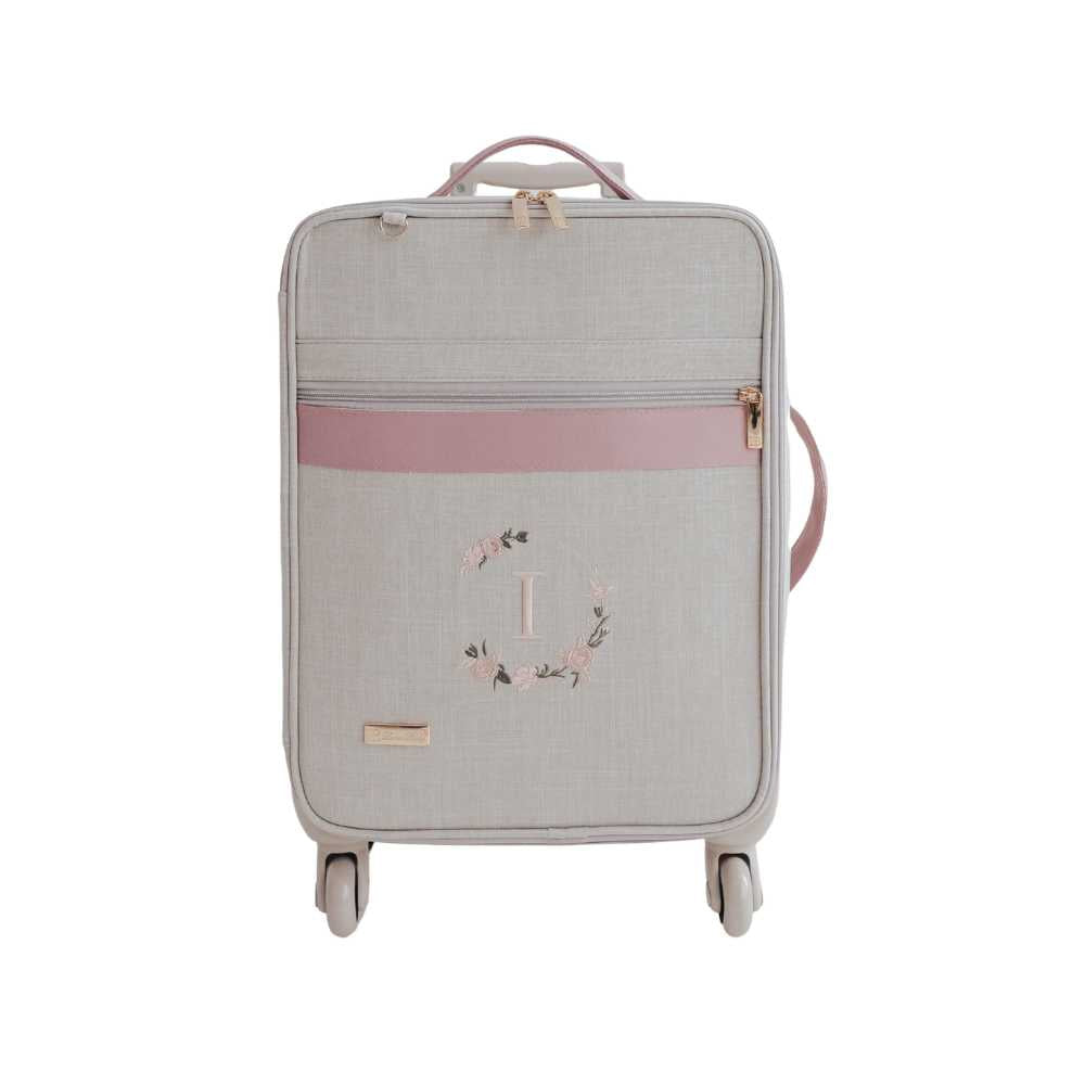 Mala Maternidade de Bordo Personalizada Linho cru com Rose | Coleção Elegance
