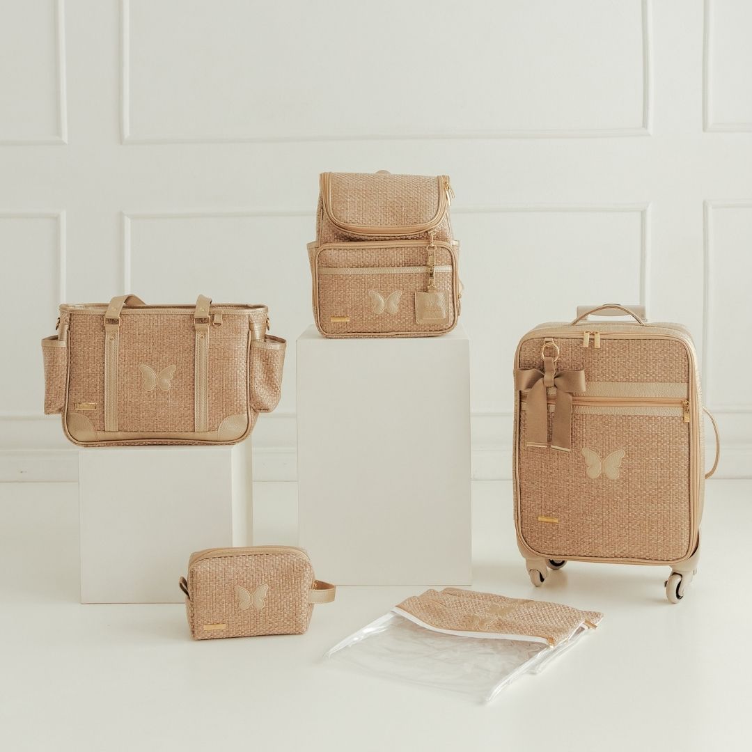 Kit Maternidade Tressê Palha com Ouro - Pronta Entrega