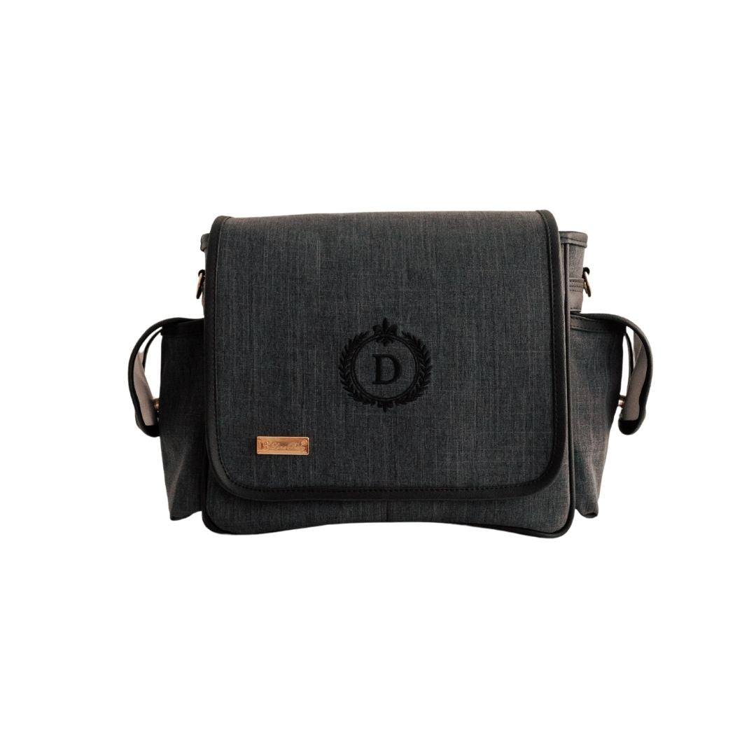 Bolsa Maternidade de Ombro Personalizada Linho Preto — Coleção Clássicos